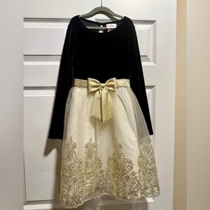 NWOT Gorgeous Rare Editions Girls Dress. Size 12. Black Velvet-Gold Embroidery